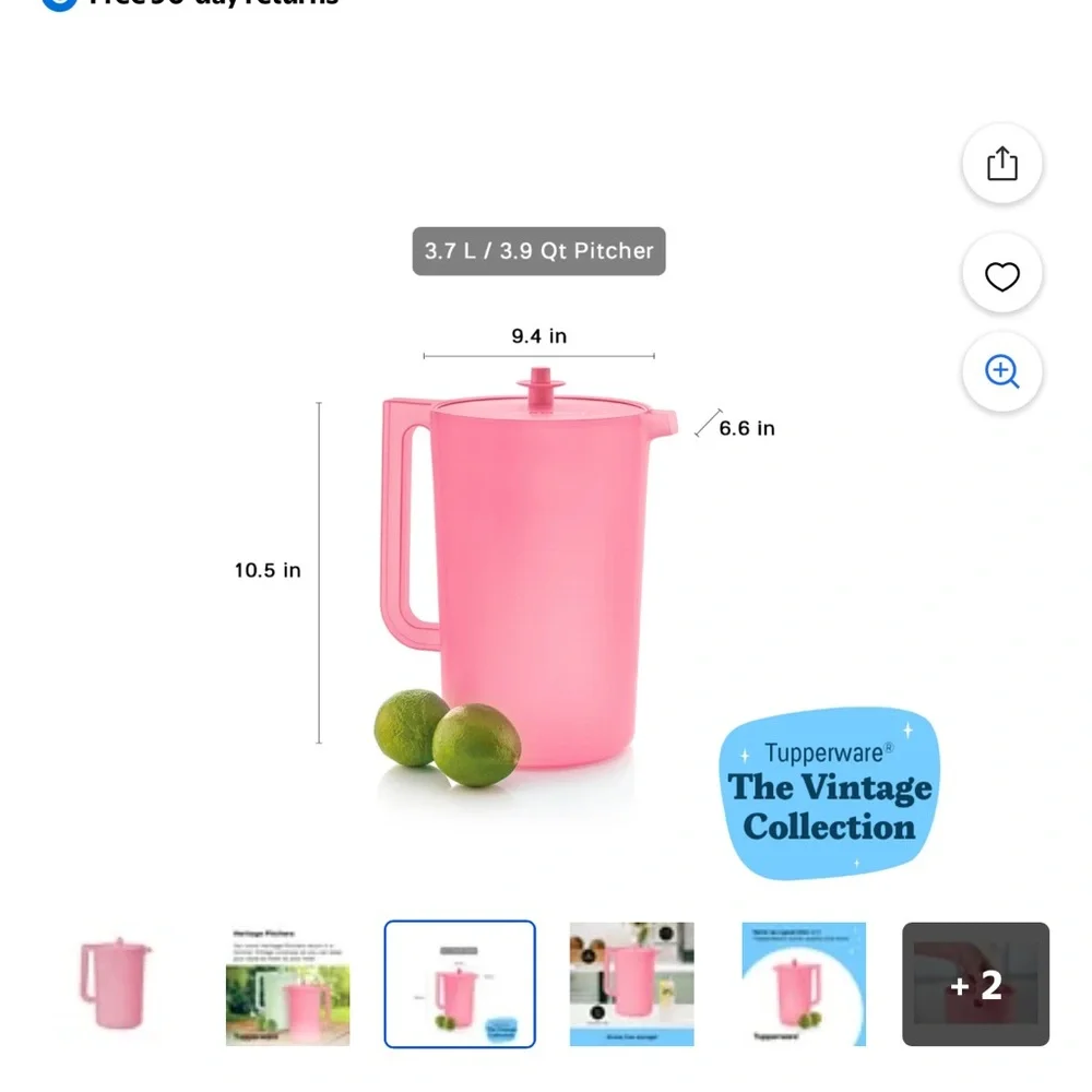 Tupperware Heritage Pink Pitcher with Lid